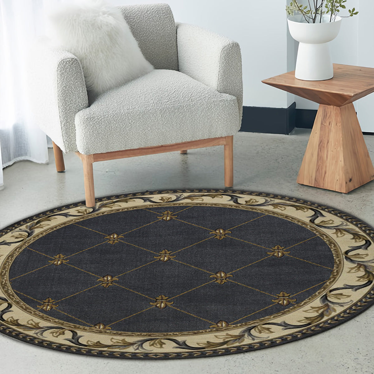 Rugs Corinthian 5320 Fleur De Lis Blue Rug, Vintage Round Area Rug Elegant Home Decor for Entryway Living Room Bedroom, Gift for Home