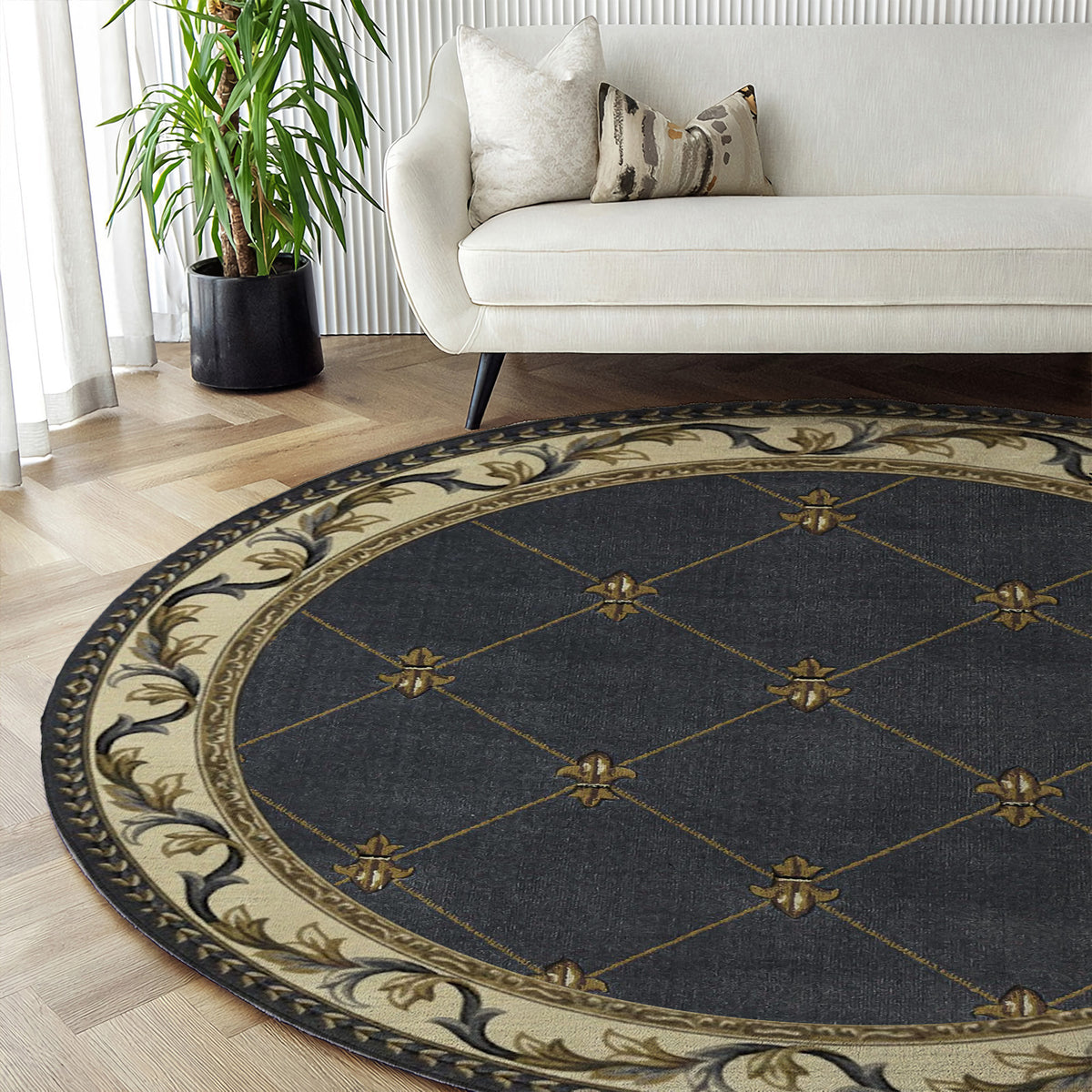 Rugs Corinthian 5320 Fleur De Lis Blue Rug, Vintage Round Area Rug Elegant Home Decor for Entryway Living Room Bedroom, Gift for Home