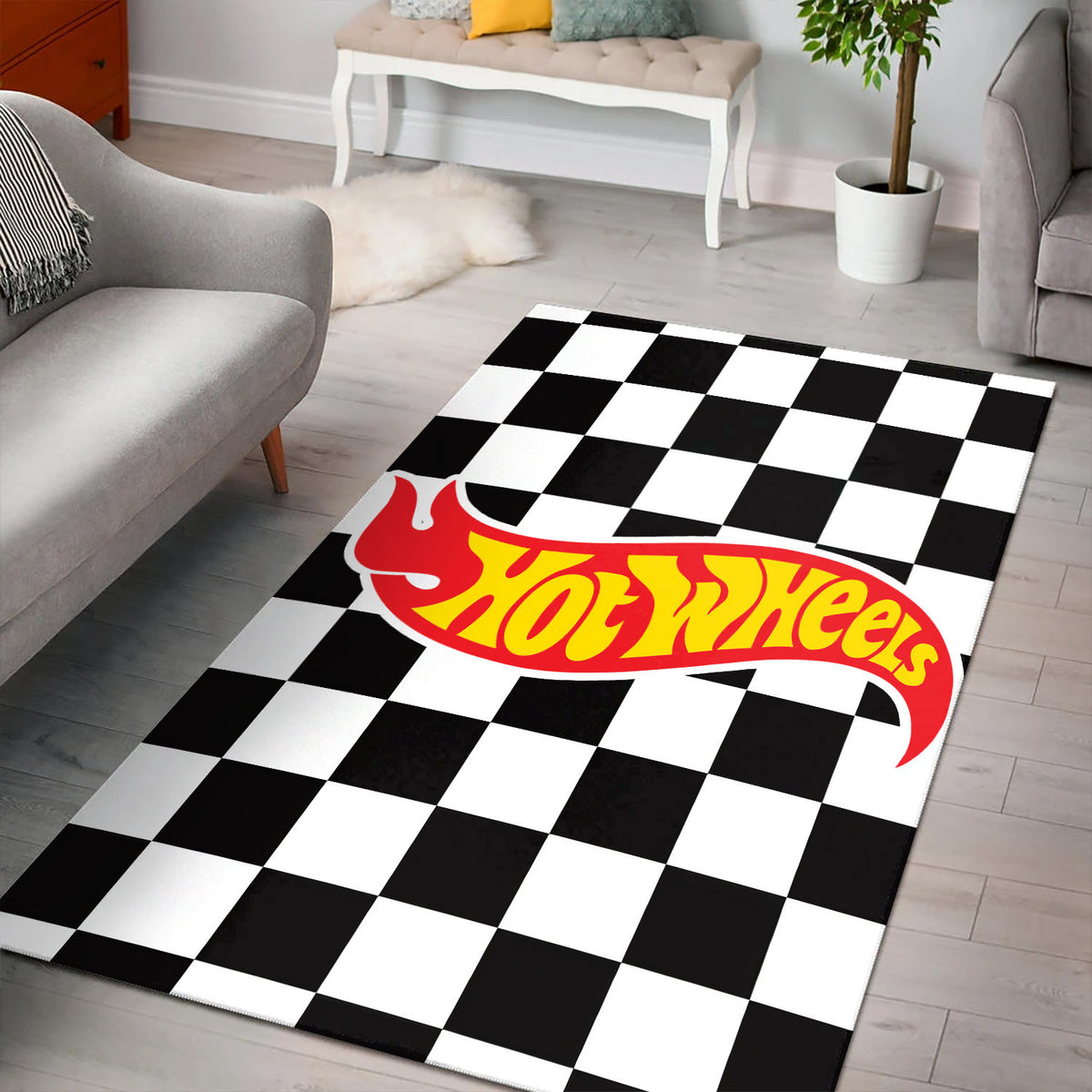 Hot Wheels Hot Rod Area Rug Car Lover Home Decor for Living Room Kids Room, Gift for Boys