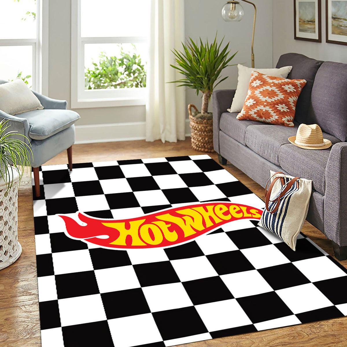 Hot Wheels Hot Rod Area Rug Car Lover Home Decor for Living Room Kids Room, Gift for Boys