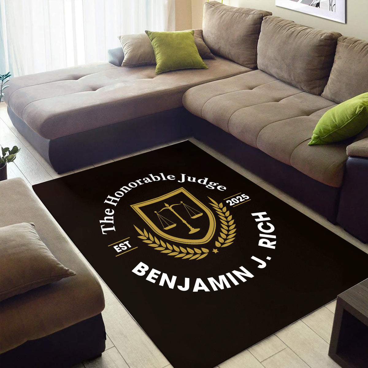 Personalized Judge Lawyer Area Rug Custom Name Justice Rug, Law Office Home Decor for Office Living Room, Gift for Judge