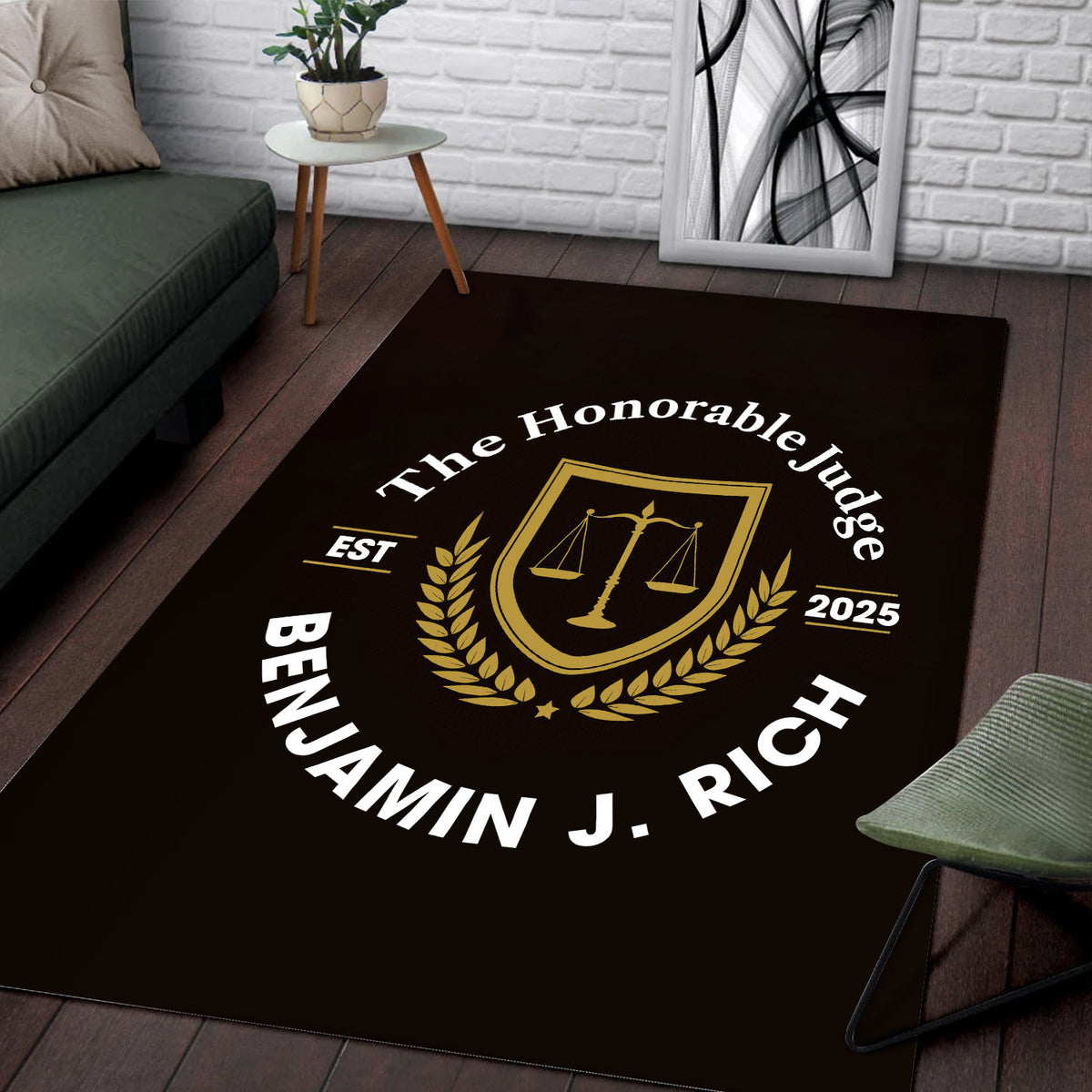 Personalized Judge Lawyer Area Rug Custom Name Justice Rug, Law Office Home Decor for Office Living Room, Gift for Judge