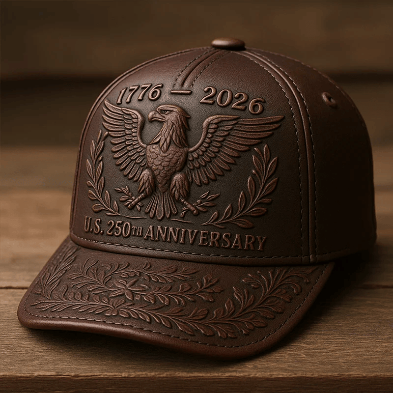1776–2026 U.S. 250th Anniversary Leather Effect Printed Hat, American Eagle Printed Cap, Patriotic Veteran Gift for Dad