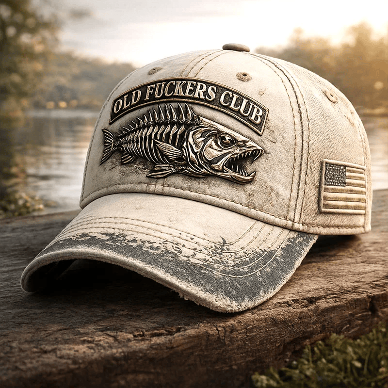 Old Fuckers Club Hat, Lifetime Member Vintage Cap, Skull Wings Trucker Hat, Funny Gift for Dad, Grumpy Old Man Hat