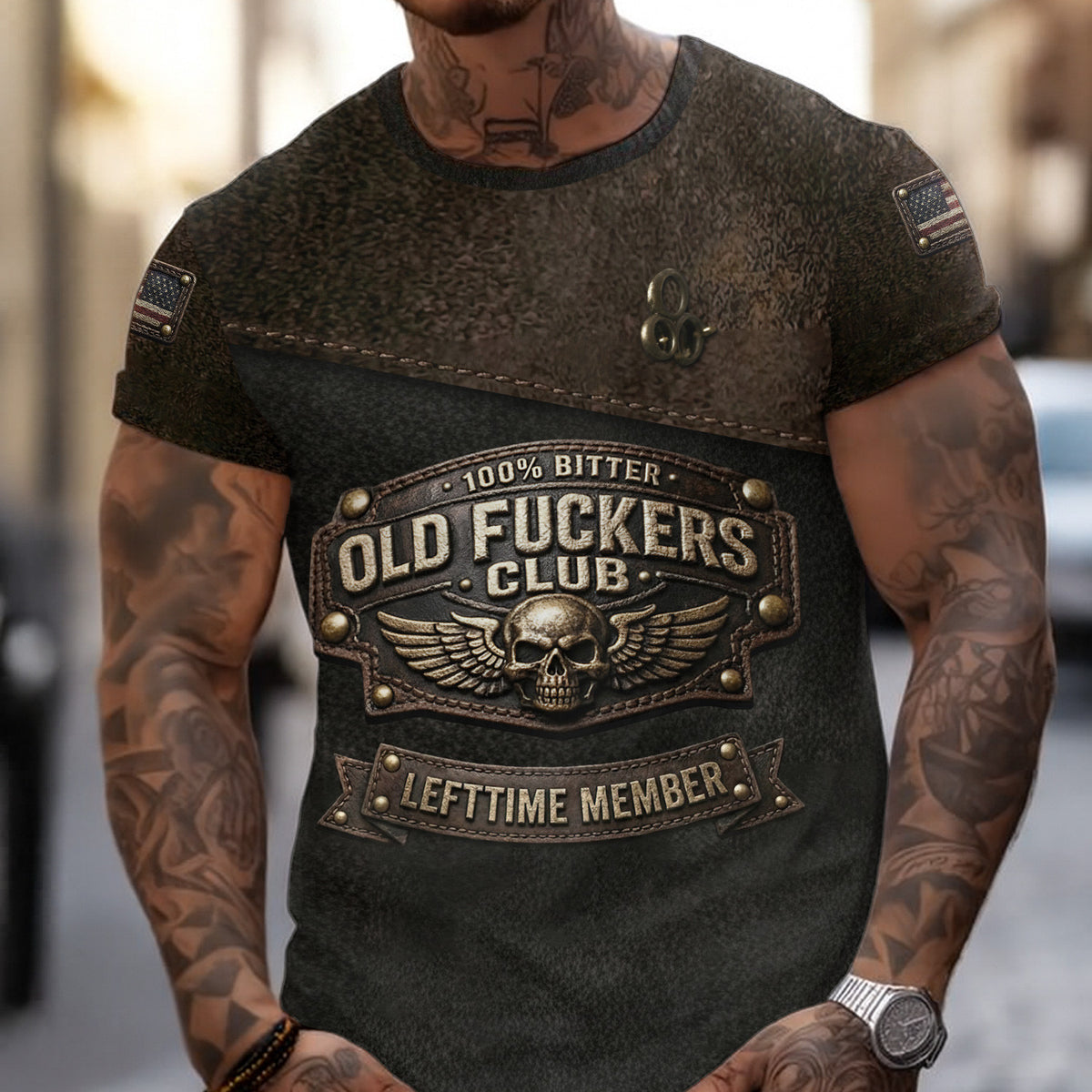 Old Fuckers Club Shirt, 100% Bitter Lifetime Member T Shirt, Funny Biker Gift for Men Dad Husband, Vintage Skull Tee
