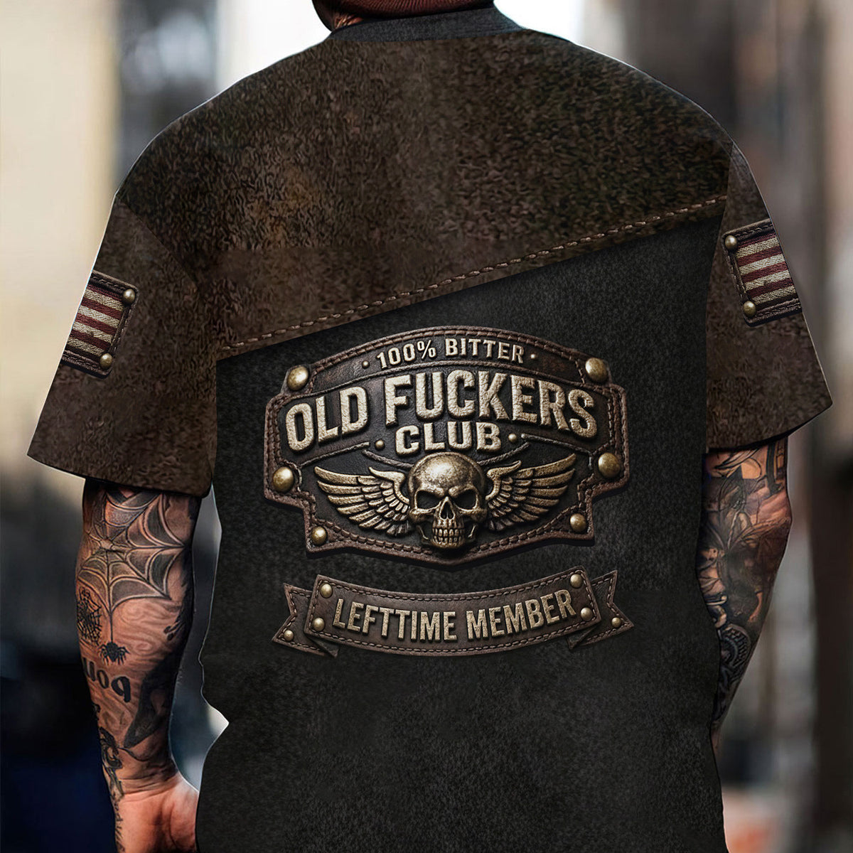 Old Fuckers Club Shirt, 100% Bitter Lifetime Member T Shirt, Funny Biker Gift for Men Dad Husband, Vintage Skull Tee