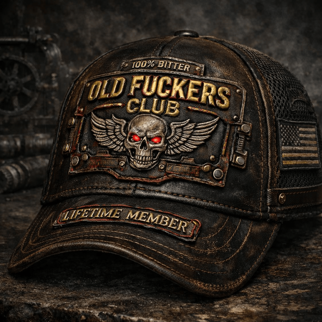 Old Fuckers Club Trucker Printed Hat, Vintage Skull Cap Lifetime Member, Biker Mesh Hat, Funny Gift for Men Dad Husband