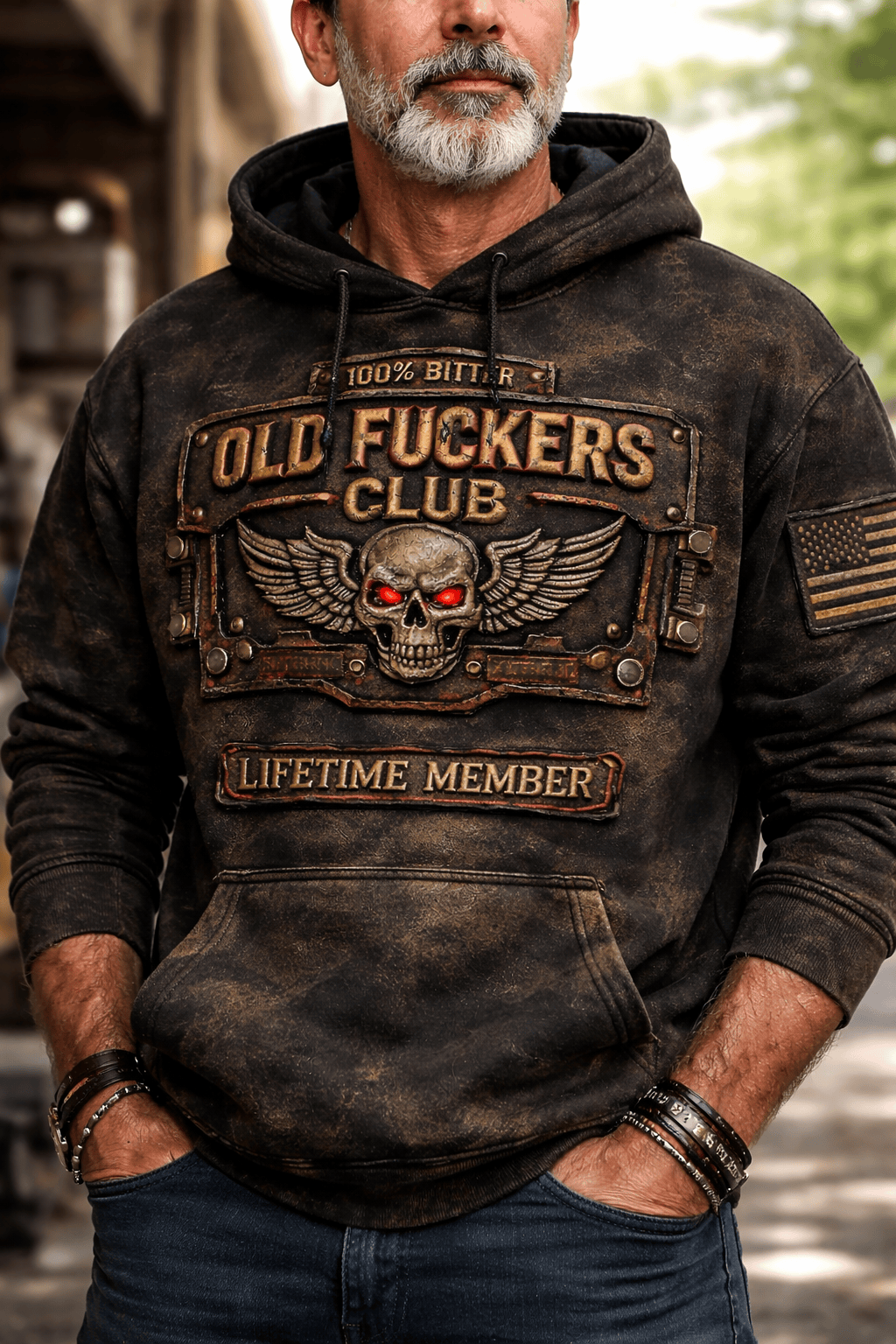 Old Fuckers Club Hoodie, Vintage Skull Biker Hoodie Lifetime Member, Funny Hoodie for Men Dad Husband Gift