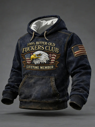 Old Fuckers Club Hoodie, Vintage Distressed Eagle Hoodie Lifetime Member, Funny Gift for Men Dad Husband