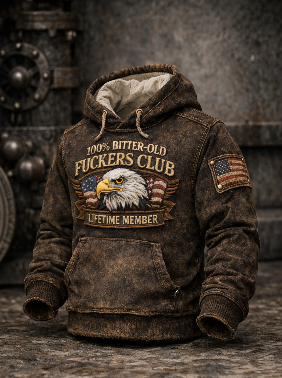 Old Fuckers Club Hoodie, Vintage Distressed Eagle Hoodie Lifetime Member, Funny Gift for Men Dad Husband