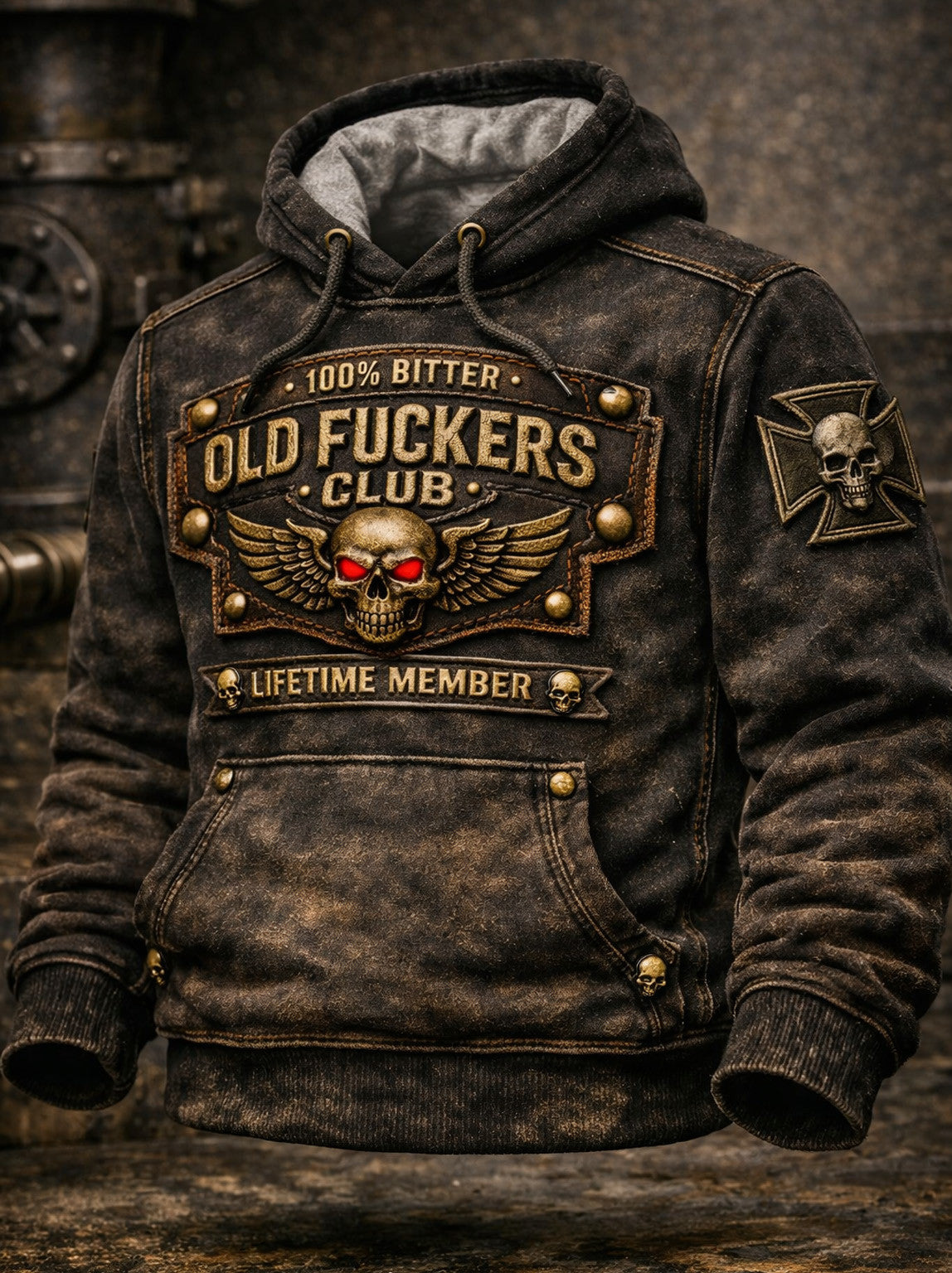 Old Fuckers Club Hoodie, Lifetime Member Skull Hoodie, Vintage Biker Hoodie, Funny Gift for Men Dad Husband