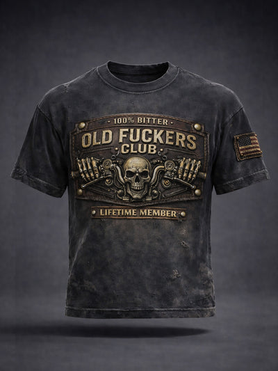 Old Fuckers Club T Shirt, Lifetime Member Skull Tee, Vintage Biker Shirt, Funny Gift for Men Dad Husband