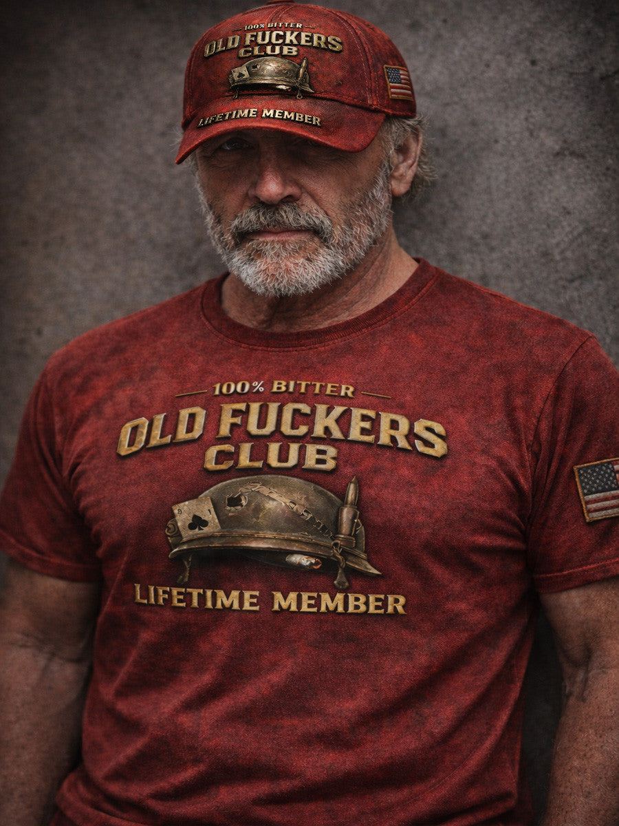 Old Fuckers Club Lifetime Member Shirt Vintage Biker Military Style Graphic Tee Funny Gift For Dad Grandpa Men