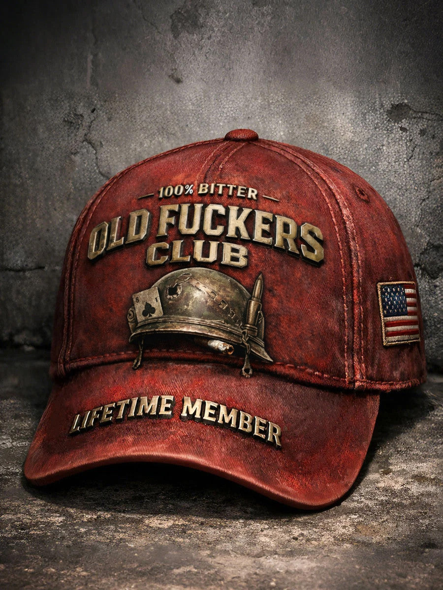 Old Fuckers Club Lifetime Member Printed Hat Vintage Military Biker Cap Funny Gift For Dad Grandpa Older Men