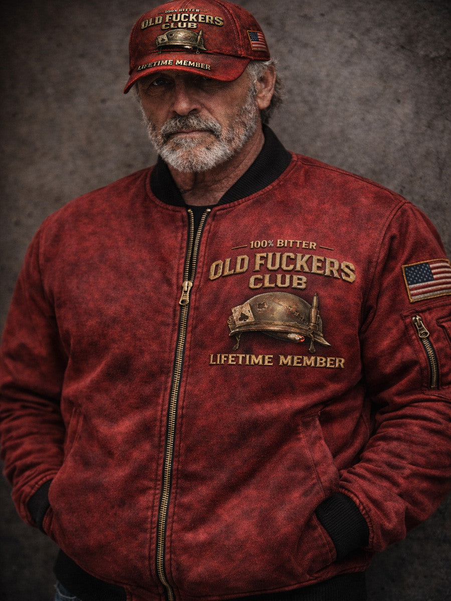 Old Fuckers Club Lifetime Member Bomber Jacket Vintage Military Biker Style Gift For Dad Older Men