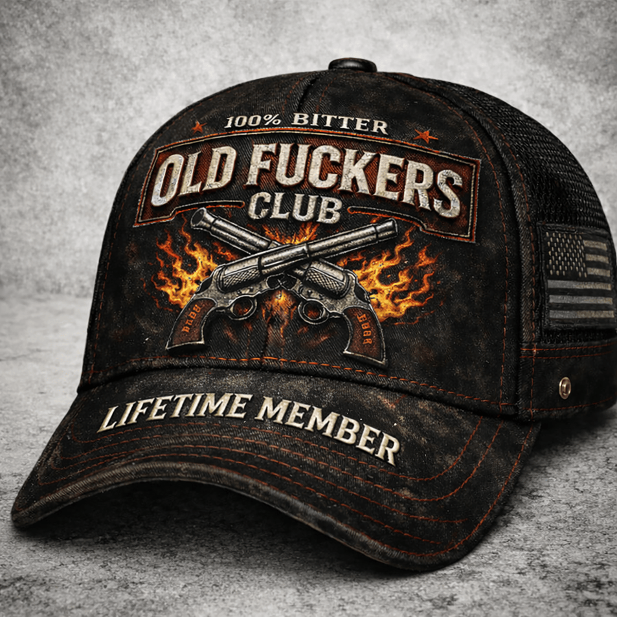 Printed Old Fuckers Club Cap, 100% Bitter Lifetime Member Hat, Vintage Biker Style, Funny Gift for Men, Dad, Grandpa
