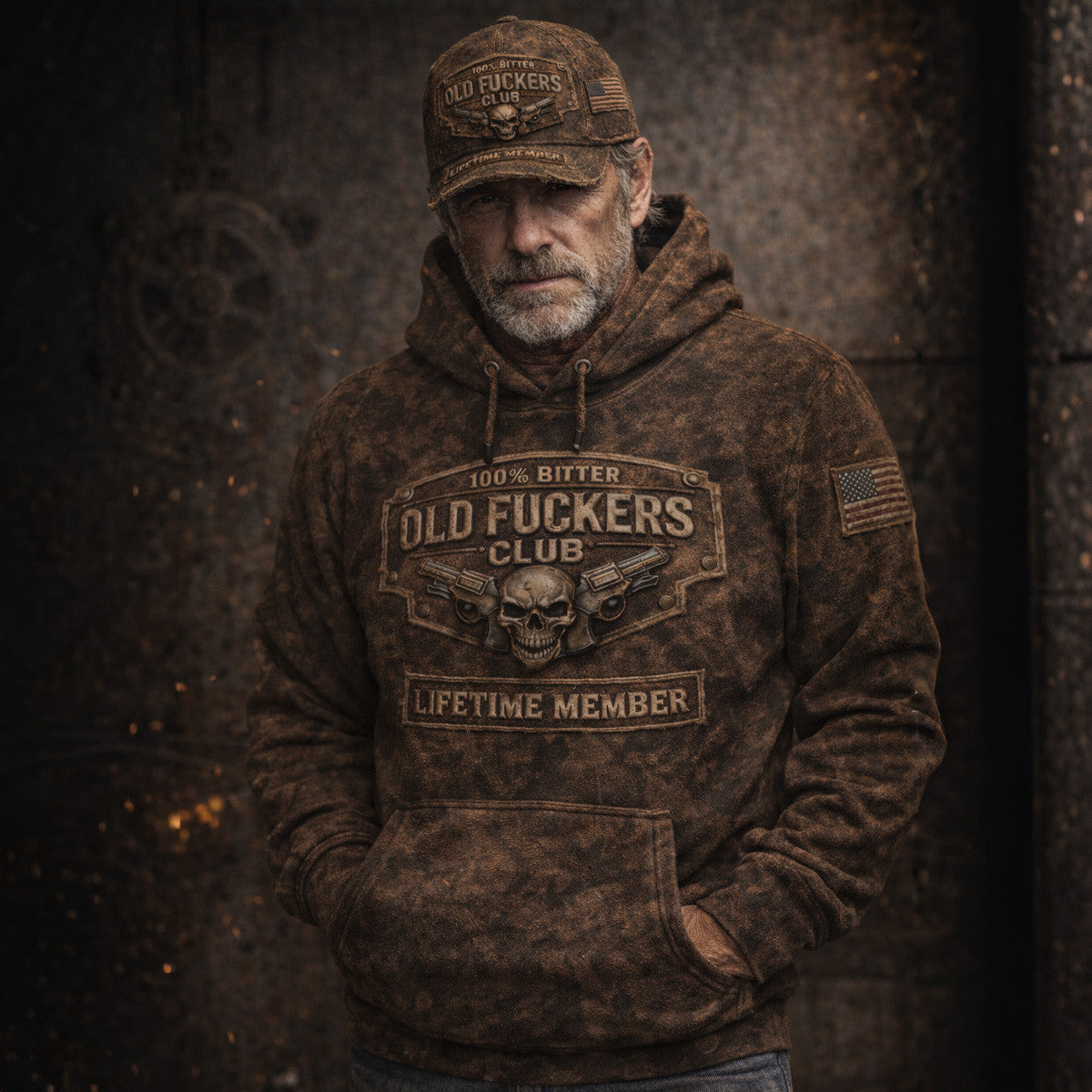 Printed Old Fuckers Club Hoodie, Lifetime Member Vintage Biker Hoodie, Distressed Graphic Sweatshirt