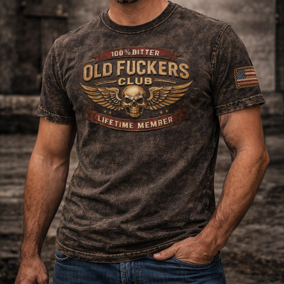 Old Fuckers Club T Shirt Vintage Style, Lifetime Member Skull Graphic Printed Tee, Funny Gift for Dad Husband Men
