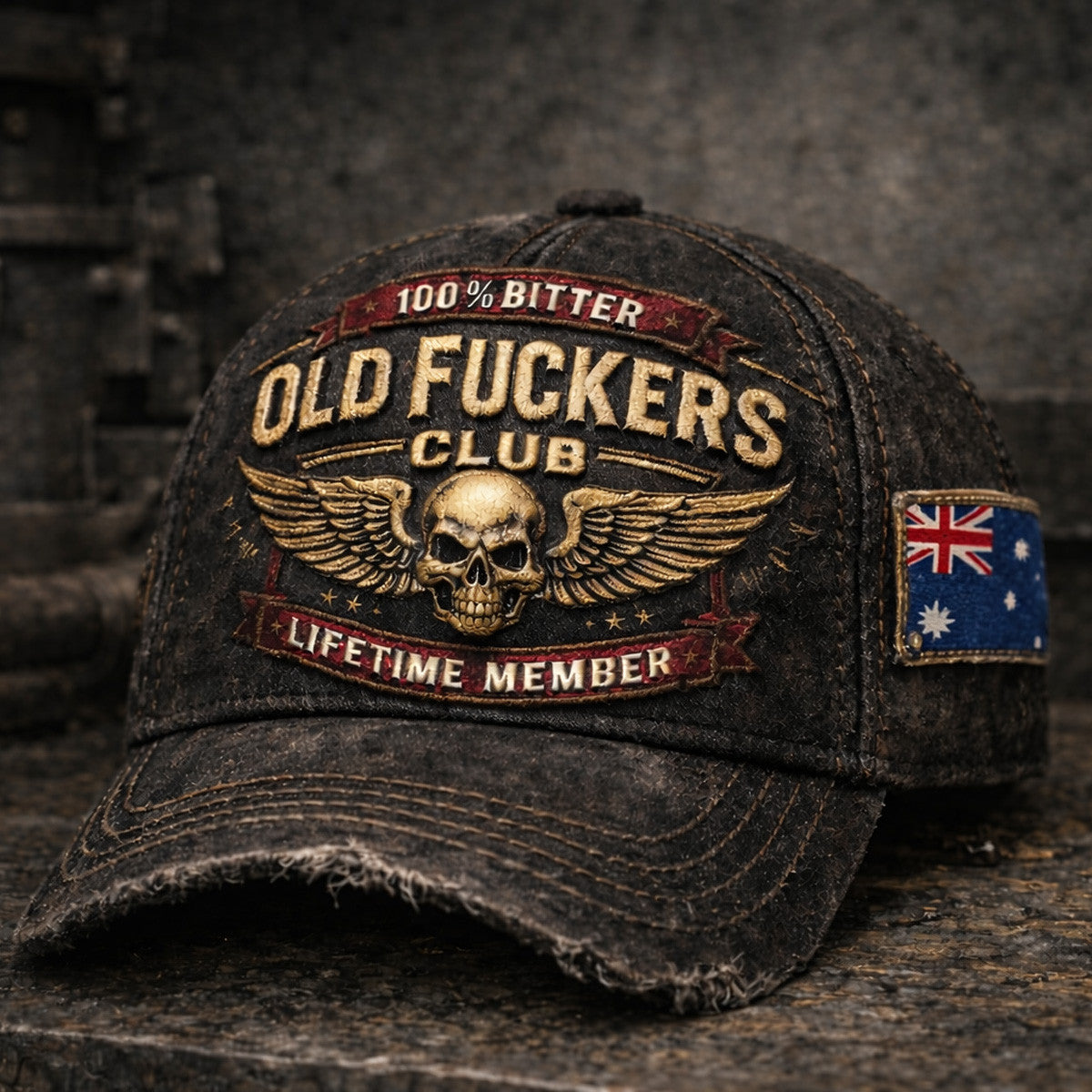Old Fuckers Club Distressed Trucker Cap Australia Flag, Vintage Washed Hat, Funny Men Gift, Dad Husband, Aussie Biker Patch Hat