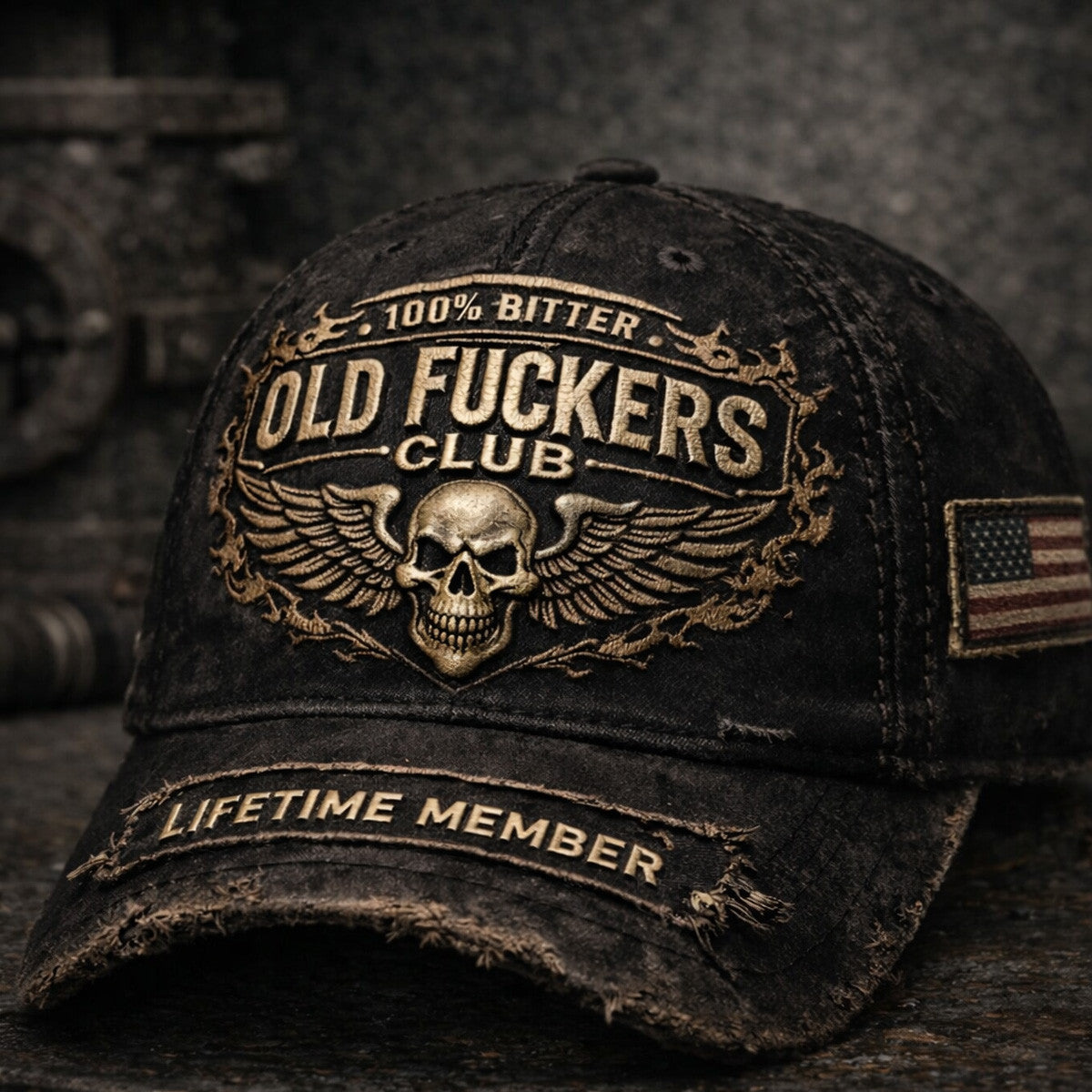 Old Fuckers Club Vintage Distressed Cap USA Flag, 100% Bitter Lifetime Member Hat, Funny Gift for Men Dad Grandpa
