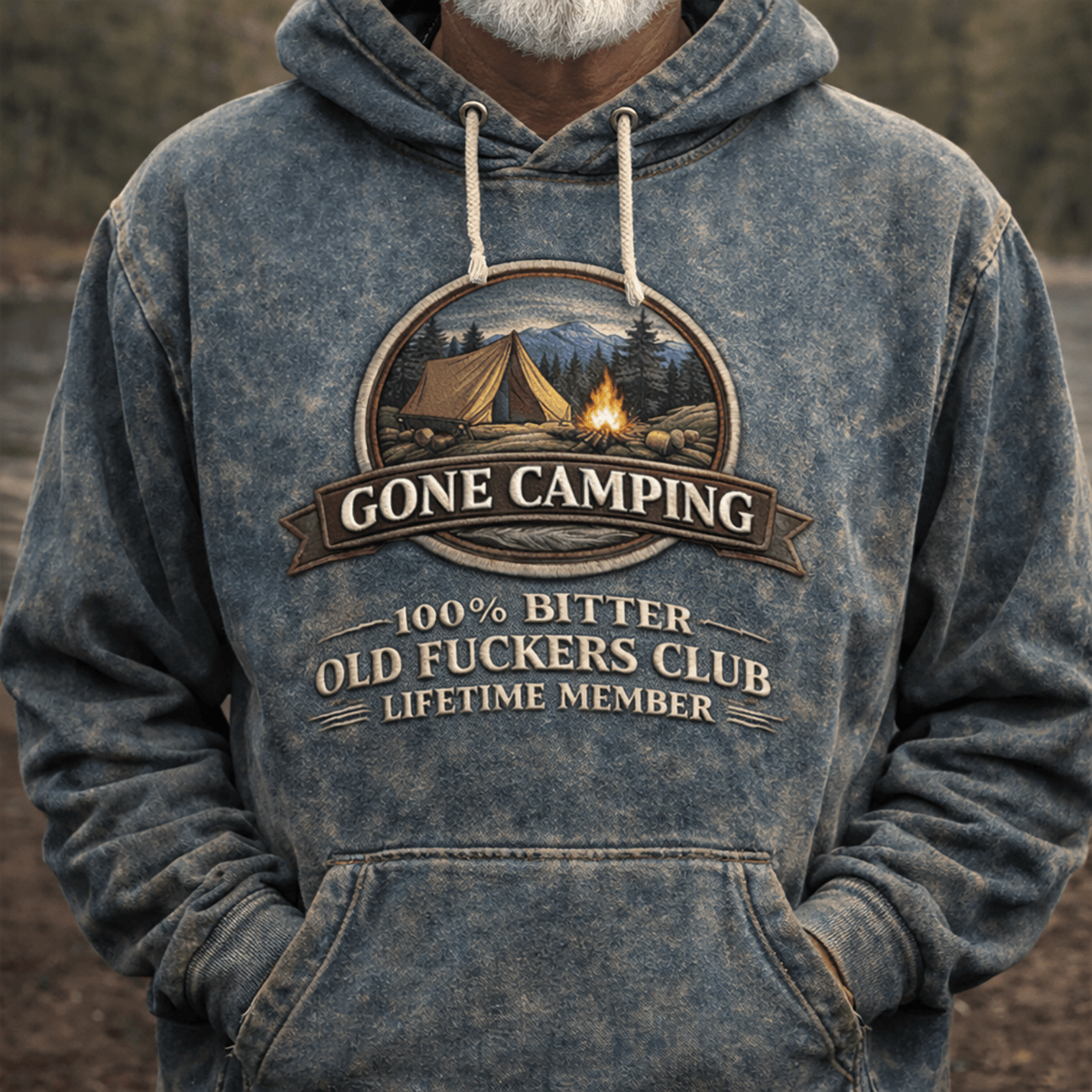 Printed Gone Camping Hoodie, Funny Old Man Camping Hoodie, Vintage Outdoor Hoodie, Dad Grandpa Gift, Old Fuckers Club