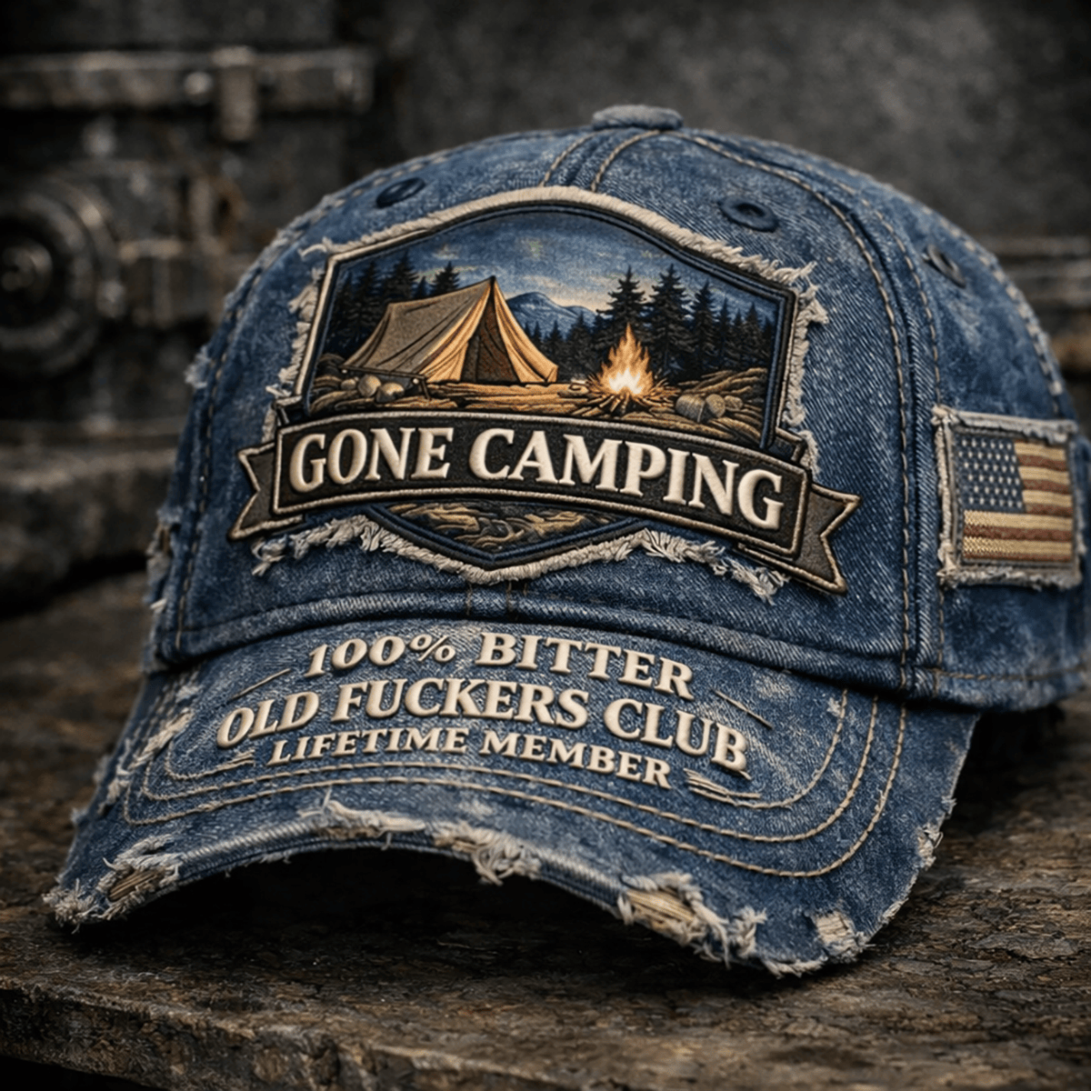 Printed Gone Camping Old Fuckers Club Trucker Cap, Funny Old Fucker Hat, Vintage Camping Hat, Outdoor Dad Grandpa Gift