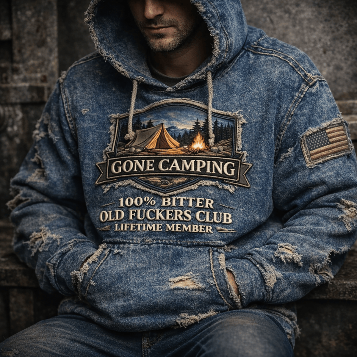 Printed Gone Camping Old Fuckers Club Hoodie, Funny Old Fucker Camping Hoodie, Vintage Outdoor Sweatshirt, Dad Gift