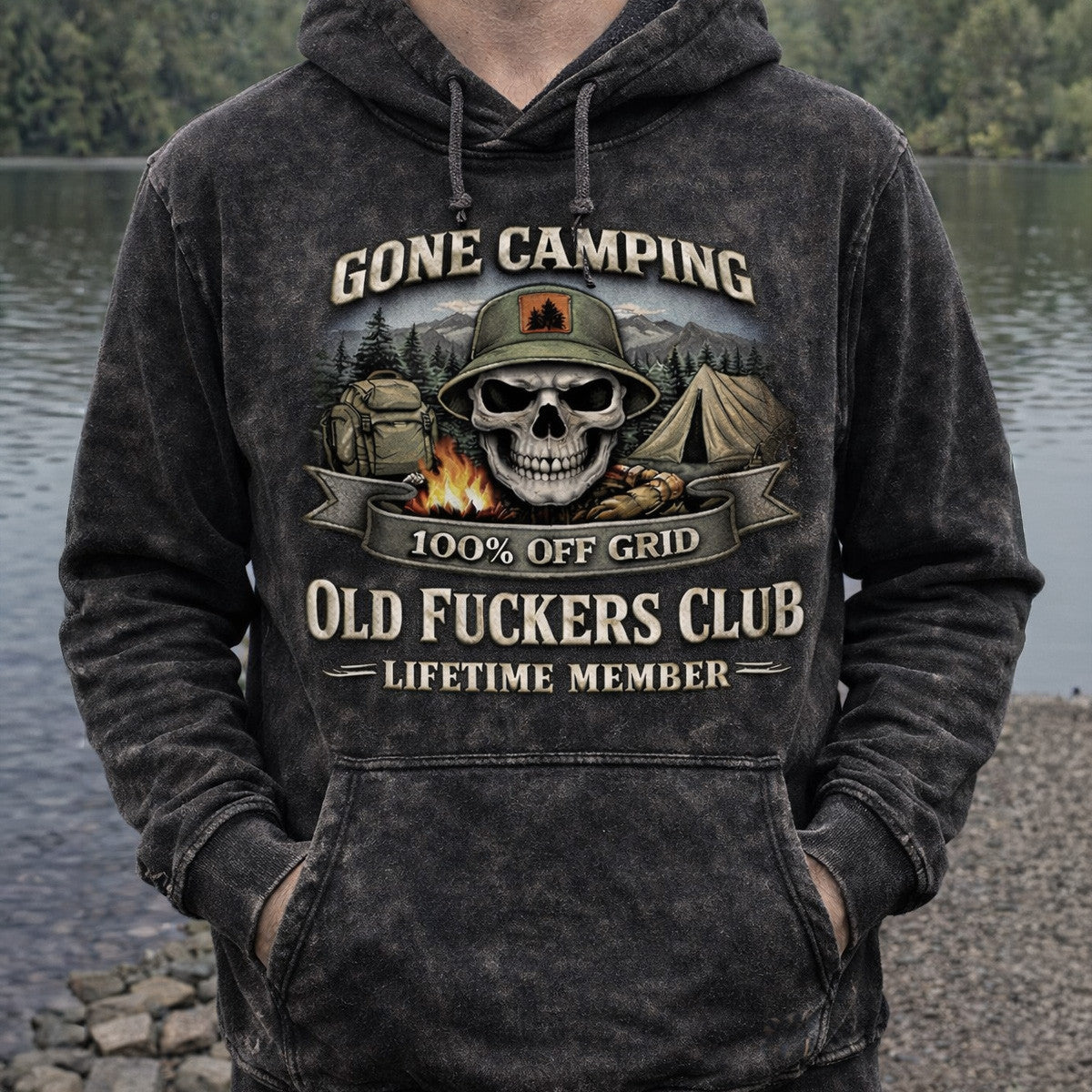 Gone Camping Skull Hoodie 100% Off Grid Old Fuckers Club Lifetime Member Camping Hoodie Gift for Men