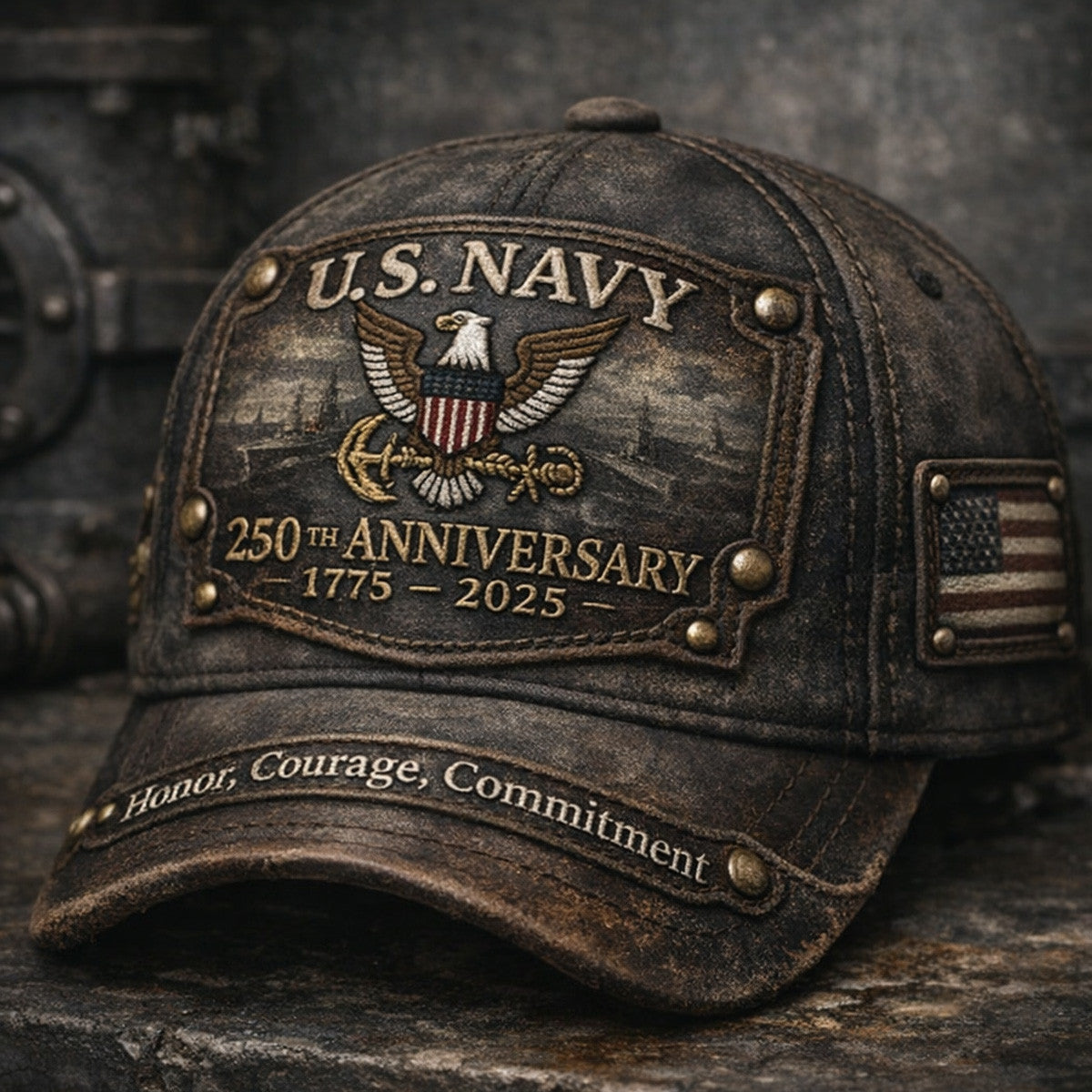 U.S. Navy 250th Anniversary 1775-2025 Vintage Military Eagle Cap - Honor Courage Commitment Gift for Veteran