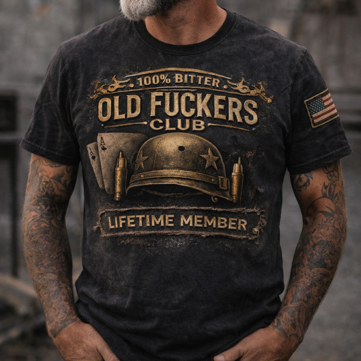 Old Fckers Club Lifetime Member Vintage Military Graphic T Shirt Distressed Style Gift for Biker Dad Grandpa