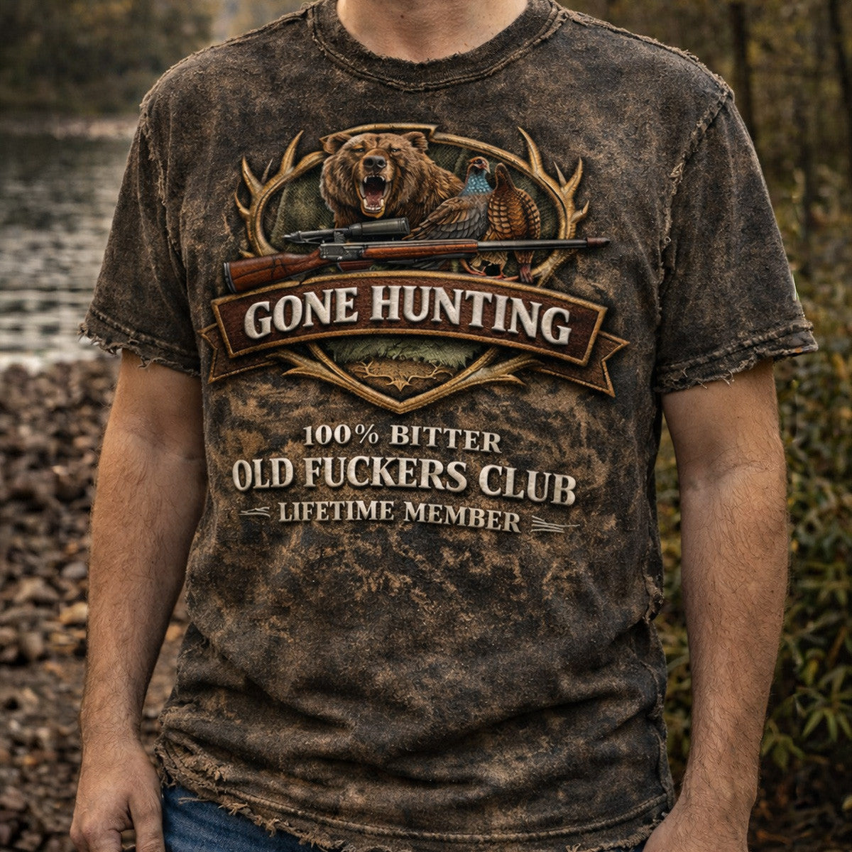 Gone Hunting Bear Duck Graphic T Shirt for Men Funny Hunting Shirt Gift for Hunter Dad Grandpa Outdoor Lover