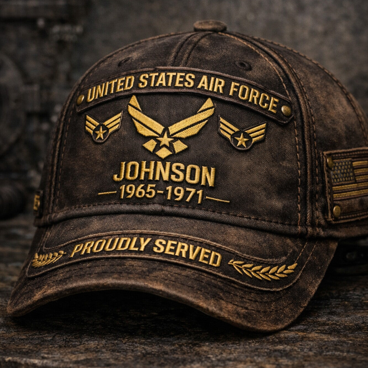 Custom US Air Force Veteran Hat with Name Rank and Years Proudly Served Military Cap Gift for Air Force Veteran