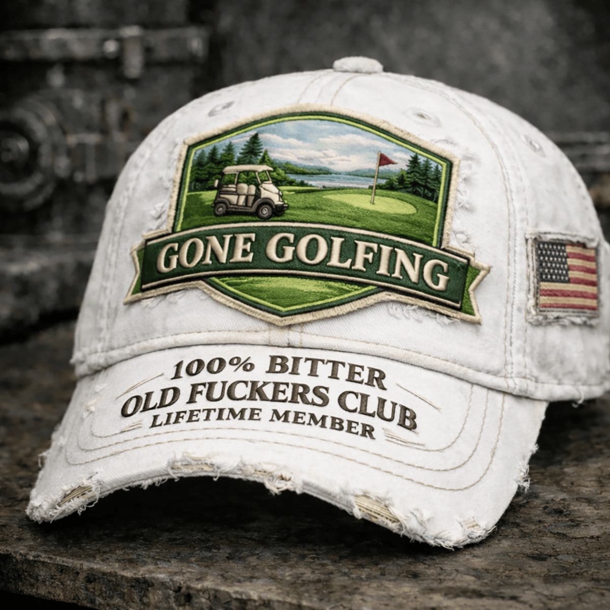 Gone Golfing Golf Hat for Men, Funny Golfer Gift for Dad Grandpa, Retirement Golf Cap, Vintage Distressed Style, Graphic Print Only