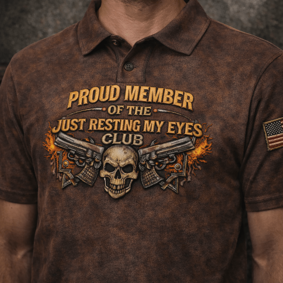 Proud Member Just Resting My Eyes Club Polo Shirt, Funny Grandpa Gift, Retired Dad Shirt, Skull Graphic Apparel, Print Only