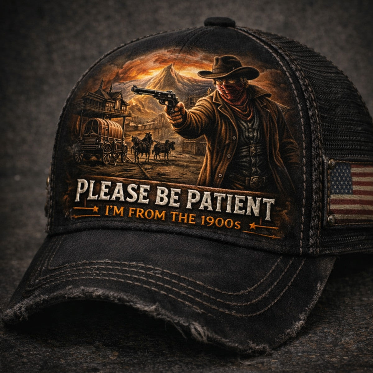 Please Be Patient I’m From The 1900s Hat, Funny Cowboy Trucker Cap, Vintage Western Gift for Men, Retro Old Timer Graphic Hat