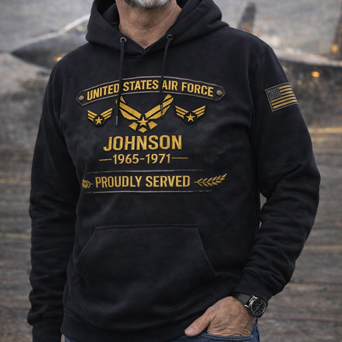 Custom Name US Air Force Veteran Hoodie, Proudly Served Sweatshirt, Personalized USAF Military Gift for Dad Grandpa