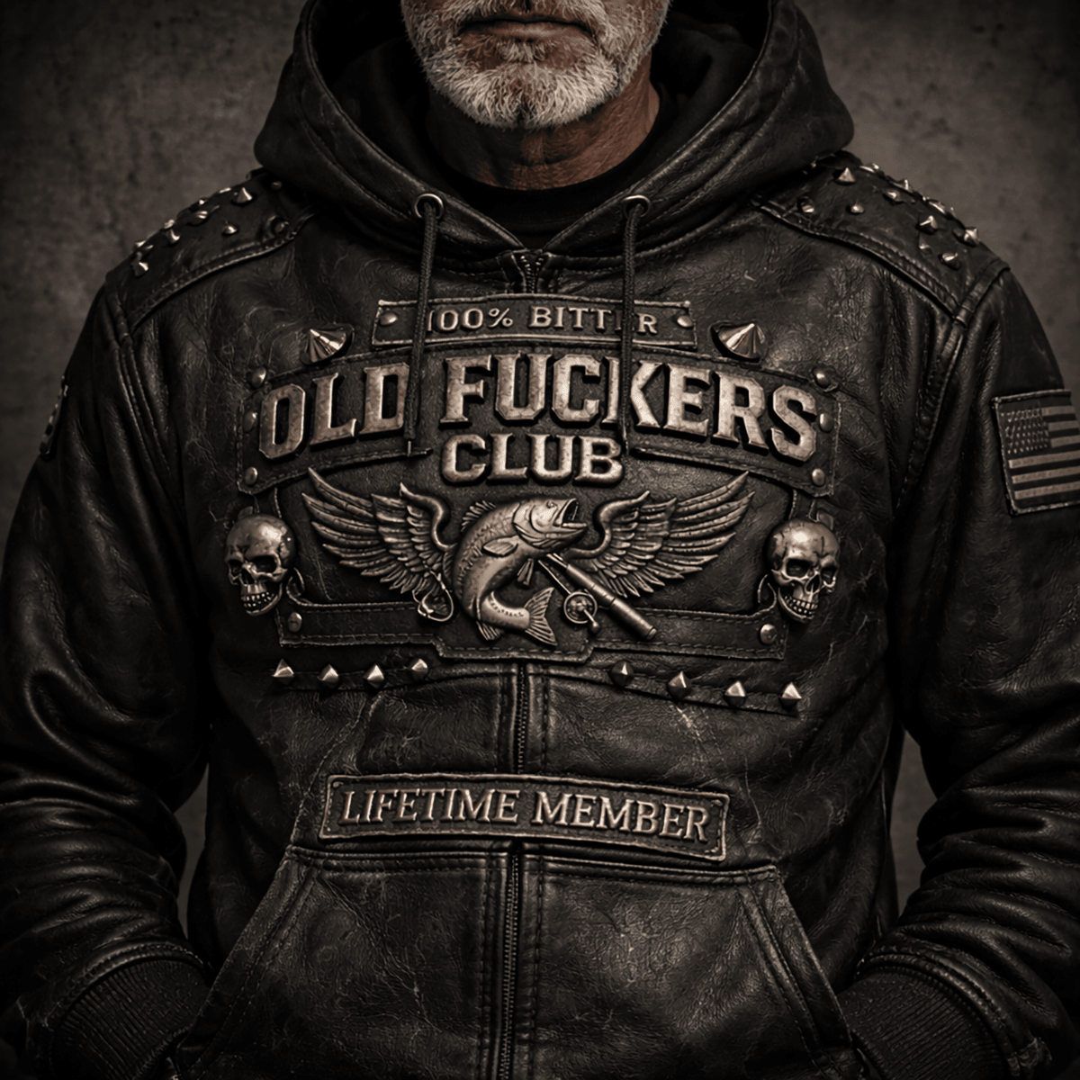 Old Fckers Club Fishing Hoodie, 100% Bitter Lifetime Member Sweatshirt, Skull Fisherman Biker Gift for Dad, Printed Graphic Design