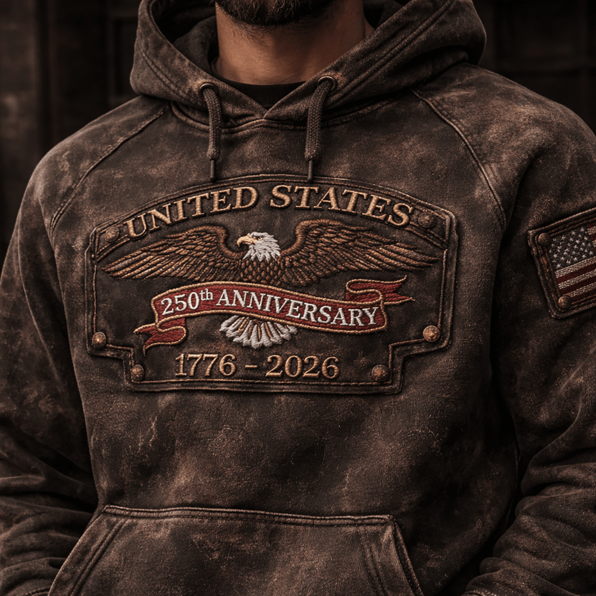 United States 250th Anniversary 1776-2026 Printed Hoodie, Vintage Eagle Patriotic Sweatshirt, USA 250 Years Gift