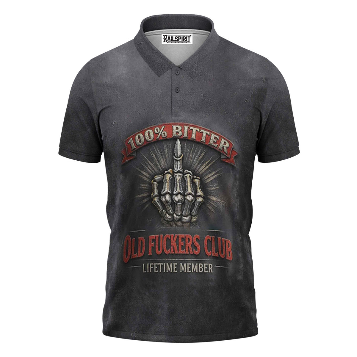 100% Bitter Old Fuckers Club Polo Shirt, Funny Skeleton Hand Graphic Polo, Lifetime Member Biker Shirt, Gift for Men Dad