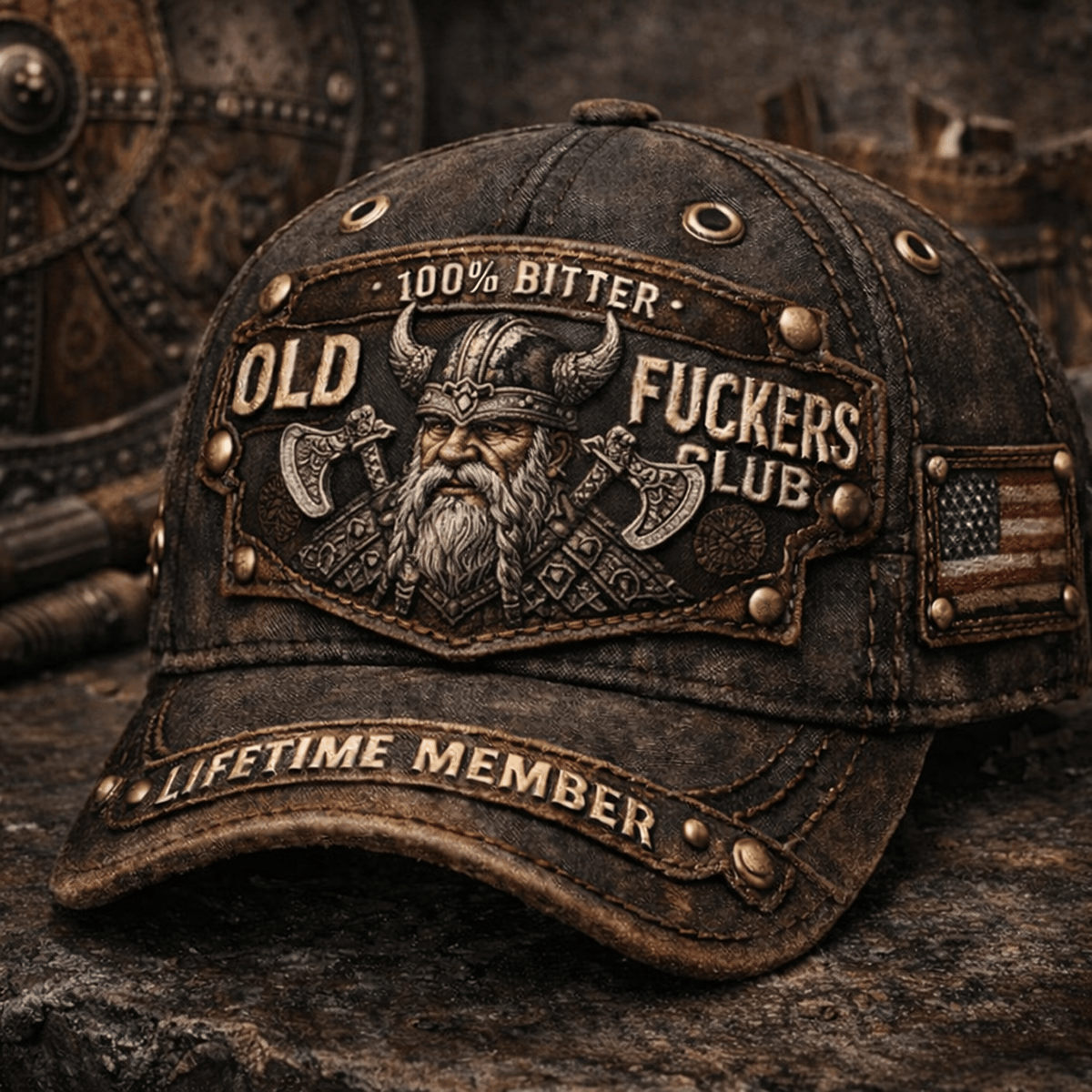 100% Bitter Old Fuckers Club Printed Cap, Lifetime Member Viking Warrior Biker Hat, Norse Bearded Man Graphic Gift