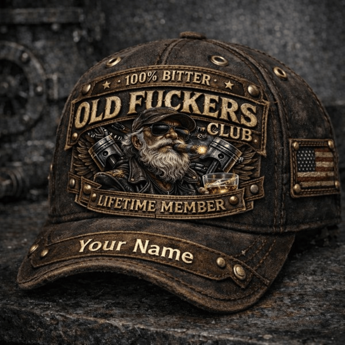 Personalized Name Old Fuckers Club Printed Hat, Lifetime Member Cap, Whiskey Cigar Biker Grandpa Design, Funny Gift For Him