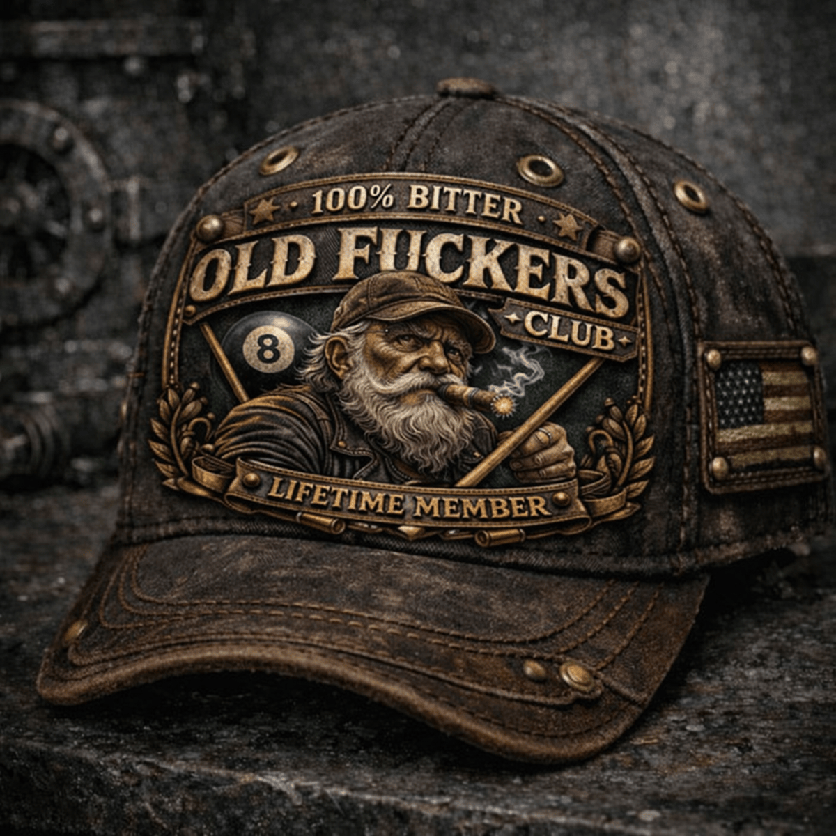 Custom Name Old Fuckers Club Printed Hat, Pool Player Billiards Cap, 100% Bitter Lifetime Member Hat, Funny Gift For Dad Husband