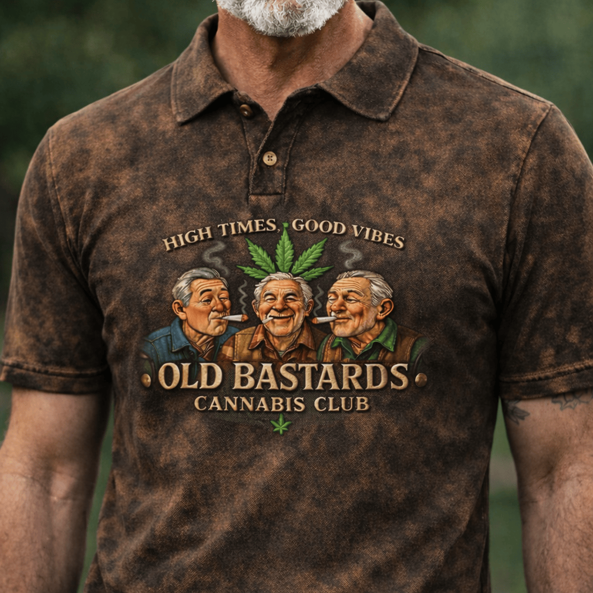Old Bastards Cannabis Club Polo Shirt, High Times Good Vibes Weed Shirt, Funny Grandpa Stoner Gift, Cannabis Lover Vintage Style Polo For Men