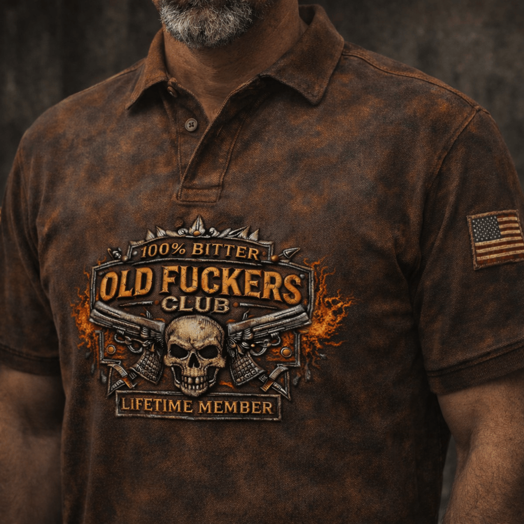 100% Bitter Old Fuckers Club Polo Shirt, Skull Biker Polo Tee, Lifetime Member Vintage Shirt, Funny Gift for Men Dad