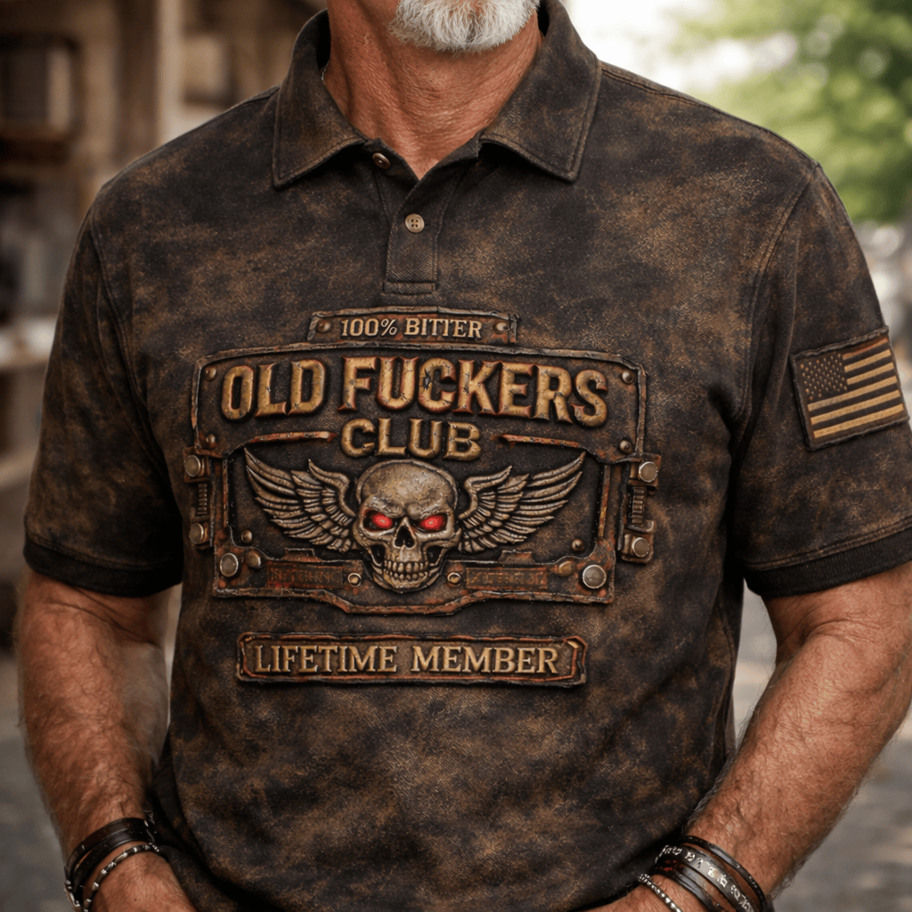 Old Fuckers Club Polo Shirt, Vintage Skull Biker Polo Lifetime Member, Funny Polo Shirt for Men Dad Husband