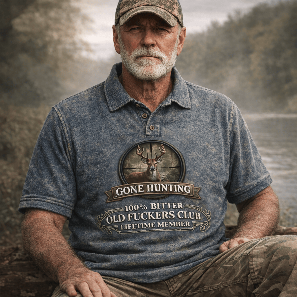 Gone Hunting Printed Polo Shirt, Old Fuckers Club Lifetime Member Hunting Polo, Funny Gift for Men Outdoors