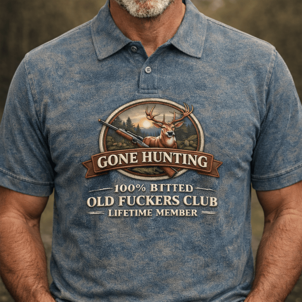 Printed Gone Hunting Old Fucker Polo Shirt, Old Fuckers Club Hunter Polo, Funny Deer Hunting Shirt, Outdoor Dad Gift