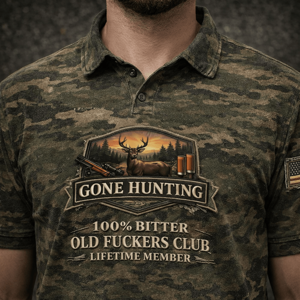 Gone Hunting Polo Shirt for Men Deer and Rifle Graphic 100 Percent Bitter Old Hunters Club Gift for Hunter Dad Grandpa