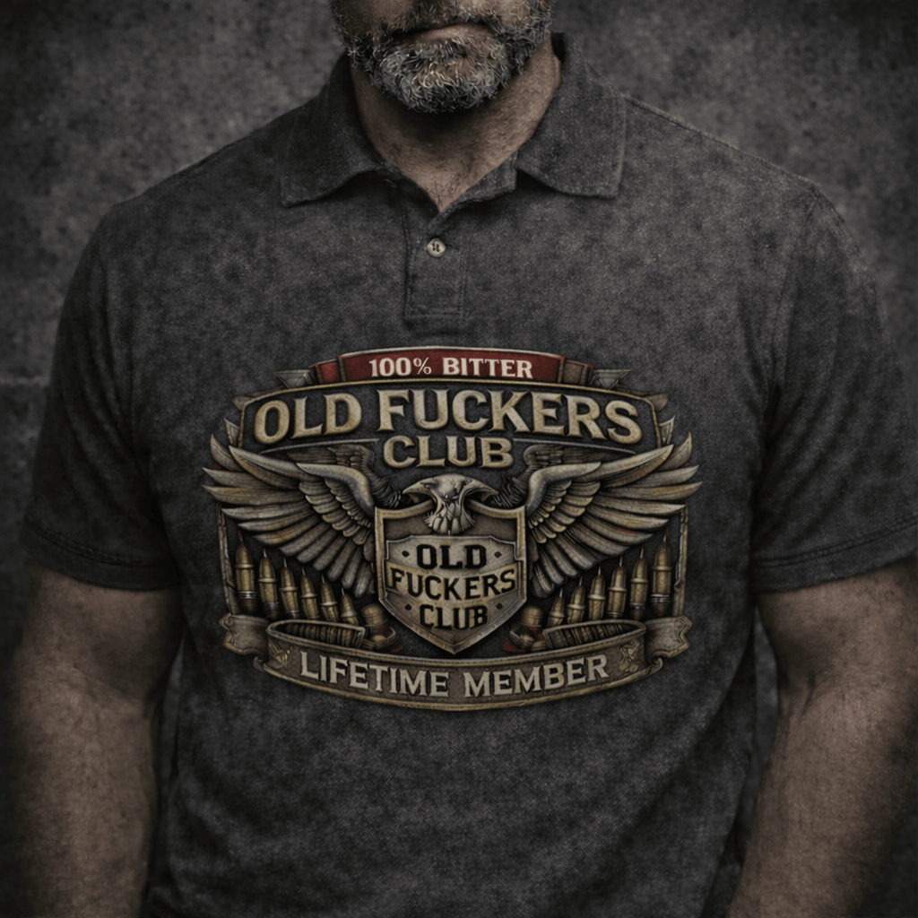 Old F*ckers Club Printed Polo Shirt, 100% Bitter Lifetime Member Graphic Print Top, Funny Gift for Men