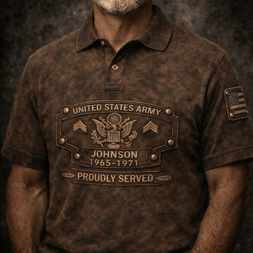 Personalized United States Veteran Polo Shirt, Custom Name Proudly Served Design, Vintage Military Gift for Men Dad